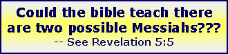 Text Box: Could the bible teach there are two possible Messiahs???-- See Revelation 5:5